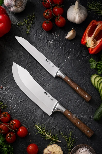 Hand Craft Mutfak Bıçak Seti Et Ekmek Sebze Şef Bıçağı 2 Li Set Günlük Kullanım ( Mft-2458 ) ürün görseli 1