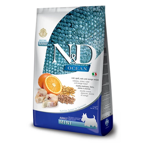 N&D Ocean Az Tahıllı Morina Balıklı&Portakallı Mini Irk Yetişkin Köpek Maması 7 KG ürün görseli 1