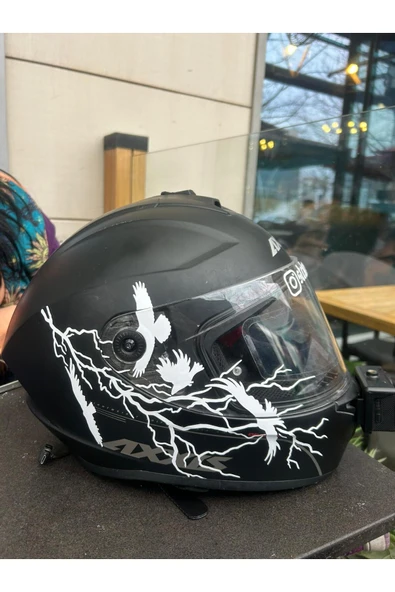 STCKRCO Yıldırım Kask Sticker – Kuzgun Kask Sticker - Motor Kaskı İçin Premium Sticker Beyaz ürün görseli 1