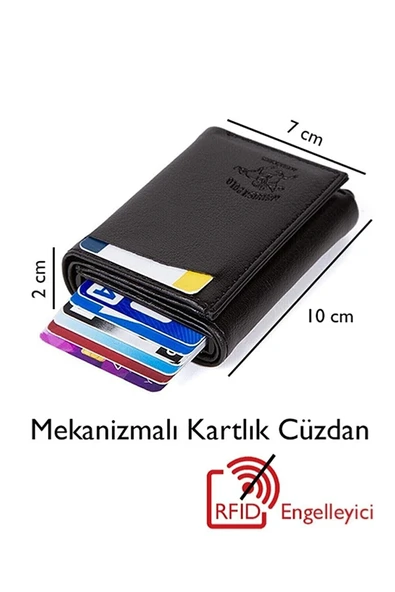 Mekanizmalı RFİD Özellikli Cüzdan Kredi Kartlık - Suni Deri - Siyah ürün görseli 1