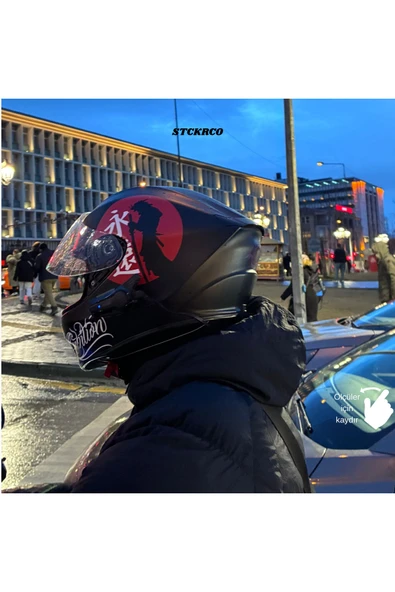 STCKRCO Samuray Kask Sticker – Motor Kaskı İçin Premium Sticker - Motosiklet Japon Sticker Kırmızı ürün görseli 1