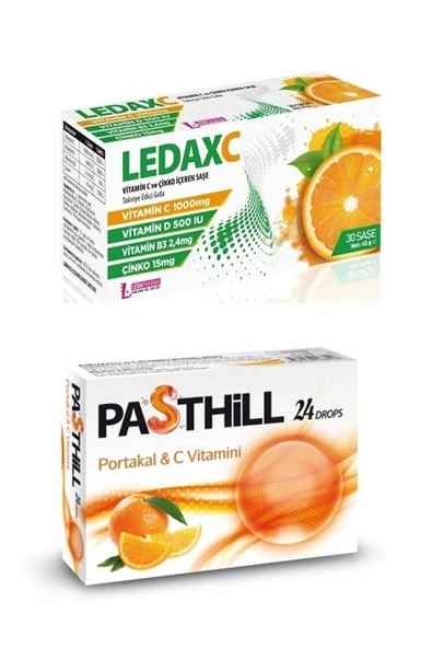 PASTHİLL PASTHİLL Ledax C Vıtamın 1000 Mg 30 Saşe Ve Ledapharma Portakal 24 Adet Boğaz Pastil ürün görseli 1