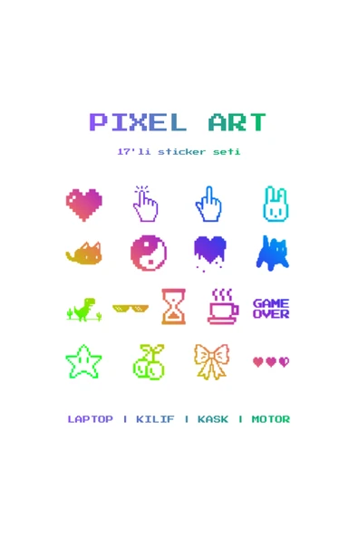 STCKRCO Pixel Art Sticker Seti 17’li | Laptop, Kask, Telefon Sticker Set | Motosiklet Sticker Hologram ürün görseli 1