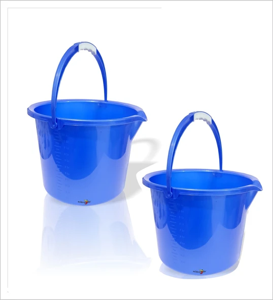 Büyük 12 Litre Ölçebilen Beher İki 2 Adet Mavi Saplı Kırılmaz Parlak Yüzeyli Sağlam Balıkçı Araba Yıkama Bahçe Su Buz Çöp Kova Kabı Kovası ürün görseli 1