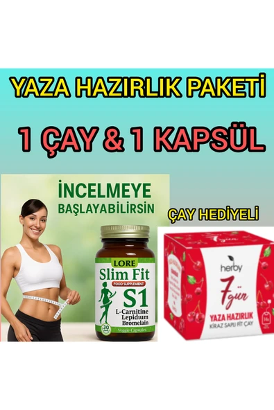 LORELİFE LORELİFE LORE SLİM FİT S1 30KP LCARNİTİN LEPİDİUM BROMALAİN İÇEREN BİTKİSEL GIDA TAKVİYESİ+ÇAY HEDİYELİ ürün görseli 1