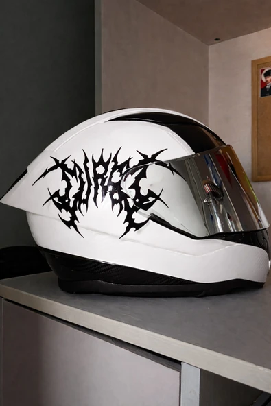 STCKRCO Cursed Kask Stickerı | Motor Kask Yanı Sticker | Motosiklet Sticker Siyah ürün görseli 1