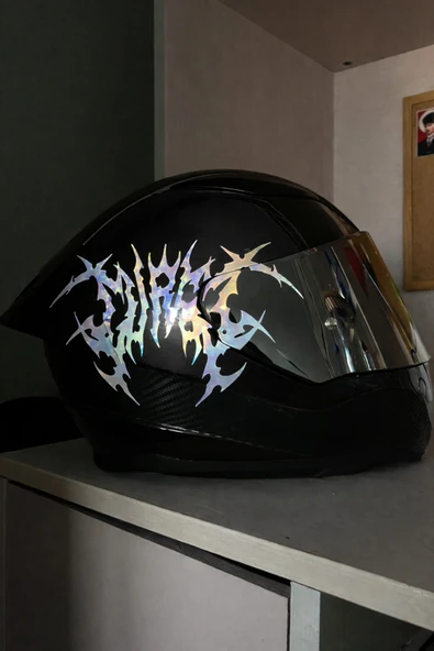 STCKRCO Cursed Kask Stickerı | Motor Kask Yanı Sticker | Motosiklet Sticker Hologram ürün görseli 1