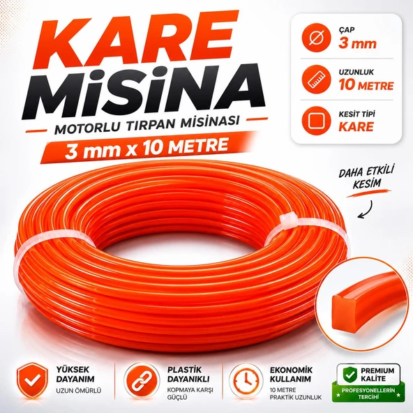 Motorlu Tırpan Misinası 3.0 mm (10 Metre) Dayanıklı Uzun Ömürlü Profesyonel Kare Plastik İp ürün görseli 1