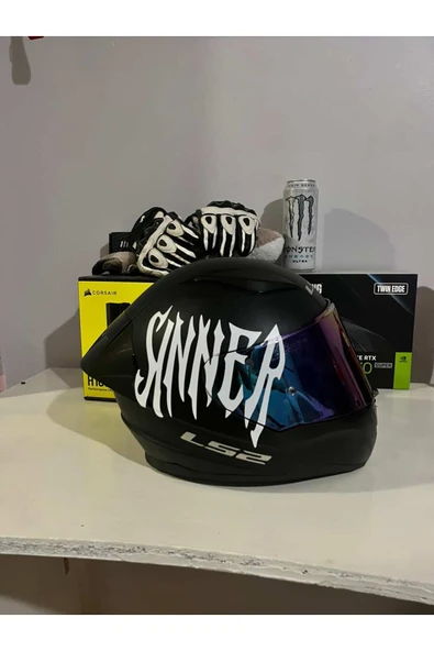 STCKRCO Sinner Kask Sticker – Motor Kaskı İçin Premium Yazı Sticker Beyaz ürün görseli 1