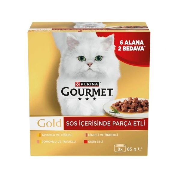 Gourmet Gold Soslu Parça Etli Karışık Çeşitli Yetişkin Kedi Konservesi 85 gr 8 AL 6 ÖDE ürün görseli 1