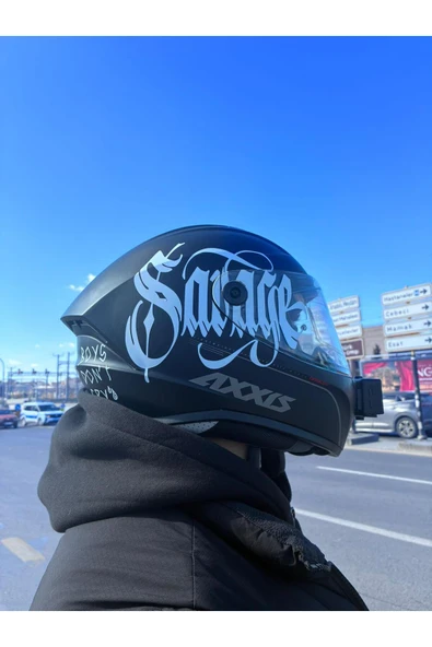 STCKRCO Savage Kask Sticker – Motor Kaskı İçin Premium Yazı Sticker Beyaz ürün görseli 1