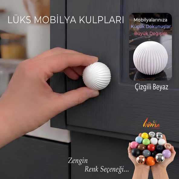 Sert Plastik Düğme Yuvarlak Top Çizgili Beyaz Dolap Mobilya Mutfak Dolabı Çekmece Kulbu Kulpu Kulplar ürün görseli 1