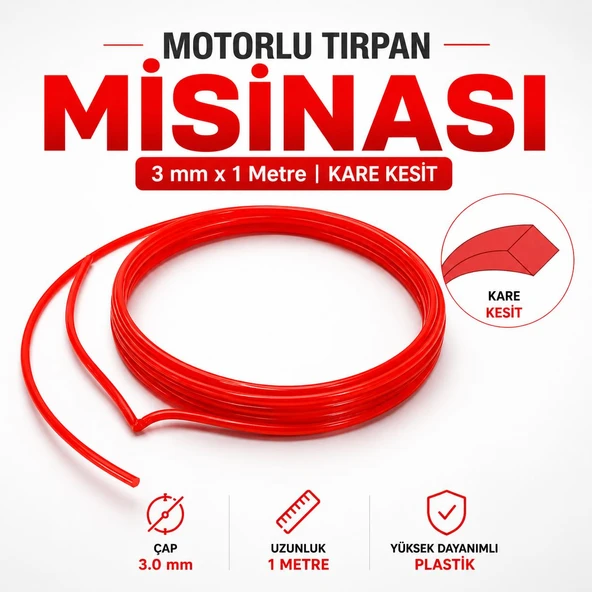 1 Metre Motorlu Tırpan Misinası 3.0 mm Dayanıklı Uzun Ömürlü Profesyonel Kare Plastik İp ürün görseli 1