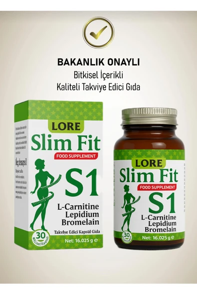 LORELİFE LORELİFE LORE LIFE SLİMFİT S1 30KP LCARNİTİN, LEPİDİUM, BROMALAİN İÇEREN BİTKİSEL KAPSÜL ürün görseli 1
