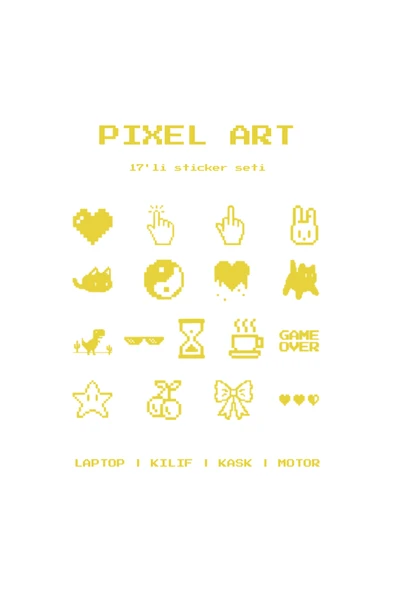 STCKRCO Pixel Art Sticker Seti 17’li | Laptop, Kask, Telefon Sticker Set | Motosiklet Sticker Sarı ürün görseli 1