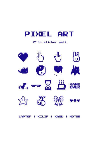 STCKRCO Pixel Art Sticker Seti 17’li | Laptop, Kask, Telefon Sticker Set | Motosiklet Sticker Lacivert ürün görseli 1