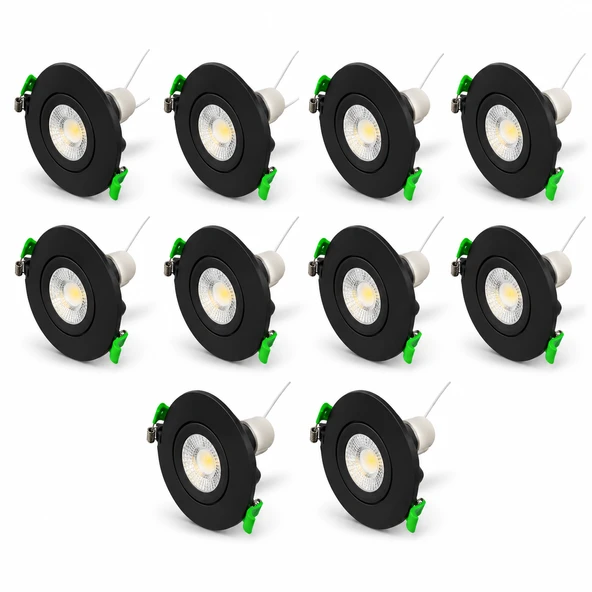 Siyah LED Spot Seti 10’lu Yuvarlak Kasa 4000K Doğal Beyaz GU10 Ampul Dahil Tak Çalıştır 6,5cm Gömme Tavan Spotu ürün görseli 1