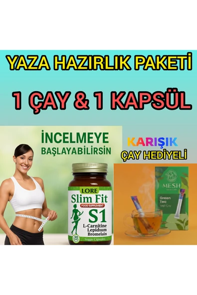 LORE LIFE LORE LIFE SLİMFİT S1 30KP VE ÇAY HEDİYELİ LCARNİTİN VE LEPİDİUM,BROMALEİN içeren bitkisel kapsül ürün görseli 1