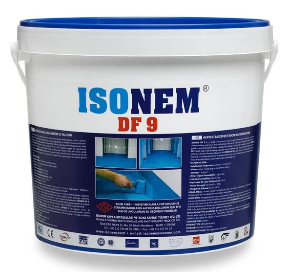 İsonem Df 9 Akrilik Esaslı Islak Hacim Su Yalıtımı 10 Kg Mavi ürün görseli 1