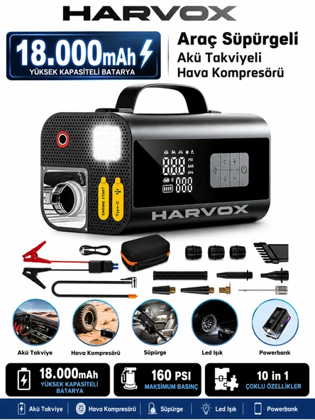 PTTAVM: Harvox Süpürgeli Jump Starter Akü Takviye Cihazı 18.000MAH