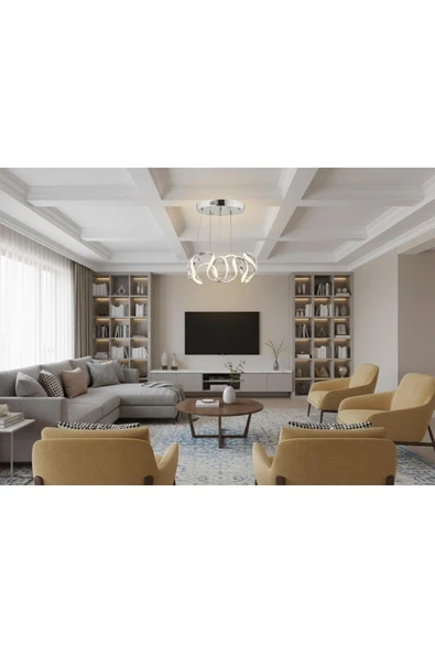 Elizim Home Lighting Dron Topsuz Ledlli Krom Sarkıt Avize - Resim 4