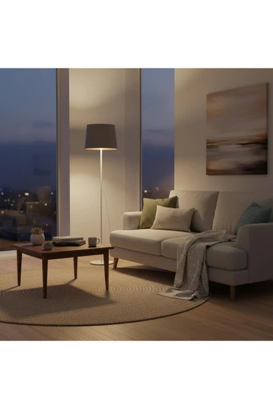 Elizim Home Lighting Duru Beyaz Kasa Gri Şapkalı Lambader ürün görseli 1