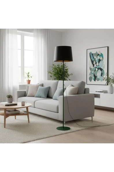 Elizim Home Lighting Duru Siyah Kasa Siyah Şapkalı Lambader ürün görseli 1