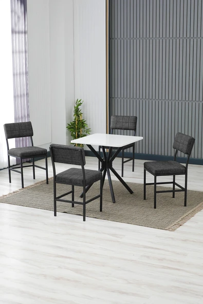 Armens Life Mobilya, Lojistik & Elektronik Ticaret Armens Life Mobilya, Lojistik & Elektronik Ticaret Dubai Kare Mutfak Masa Sandalye Takımı, 4 Sandalye 1 Sabit Beyaz Masa 70x70 Cm, Keten Kumaş ürün görseli 1