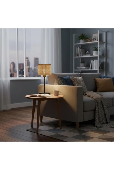 Elizim Home Lighting 20'lik Hasır Görünümlü Kahverengi Abajur ürün görseli 1
