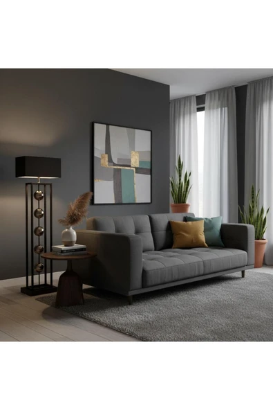 Elizim Home Lighting Zarafet Siyah Kasa Krom Detaylı Siyah Şapkalı Lambader ürün görseli 1