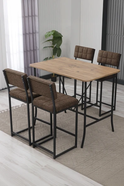 Armens Life Mobilya, Lojistik & Elektronik Ticaret Armens Life Mobilya, Lojistik & Elektronik Ticaret Retro Mutfak Bar Masa 4 Sandalye ve 1 Ceviz Bar Masa (70x110x92) Sandalye (65 Cm) ürün görseli 1