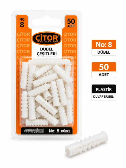 No:8 Plastik Dübel 50 Adet ürün görseli 1