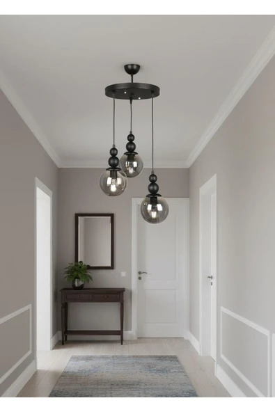 Elizim Home Lighting Holla 3' lü Füme Cam'lı Siyah Sarkıt Avize ürün görseli 1