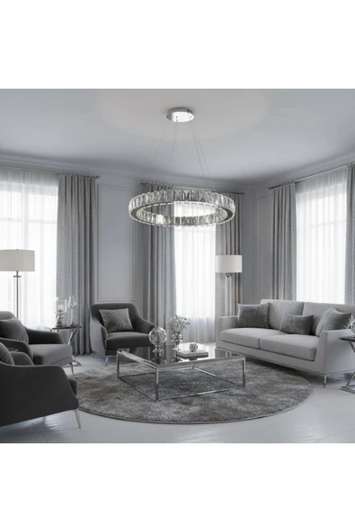 Elizim Home Lighting Kristal Uzaktan Kumandalı 20 cm Krom Avize ürün görseli 1