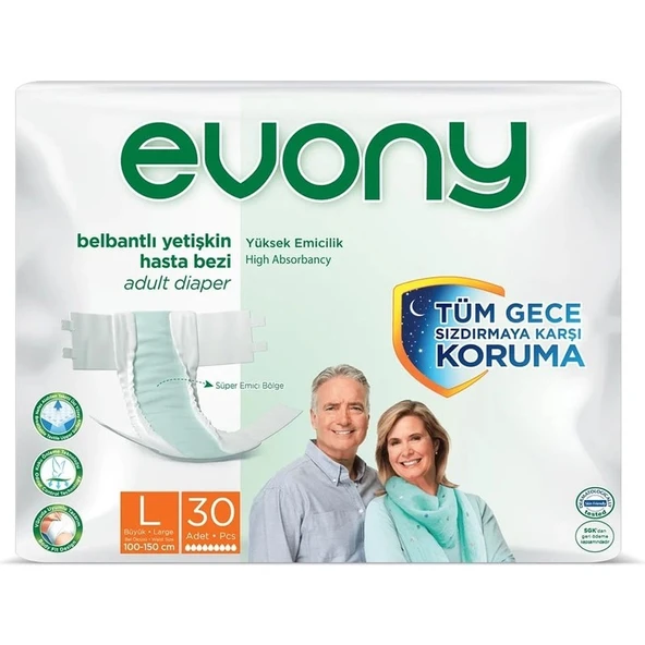 Evony Bel Bantlı Yetişkin Hasta Bezi Large 30'Lu Paket ürün görseli 1