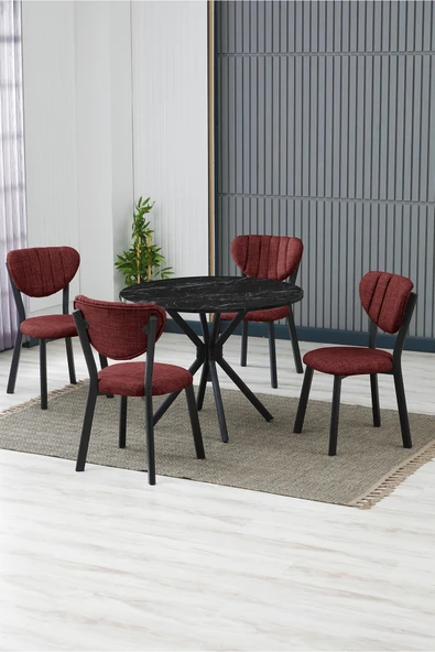 Armens Life Mobilya, Lojistik & Elektronik Ticaret Armens Life Mobilya, Lojistik & Elektronik Ticaret Elma Cafe, Restorant Mutfak Yuvarlak Masa Sandalye Takımı, 4 Sandalye 1 Siyah Masa 90x90 Keten ürün görseli 1