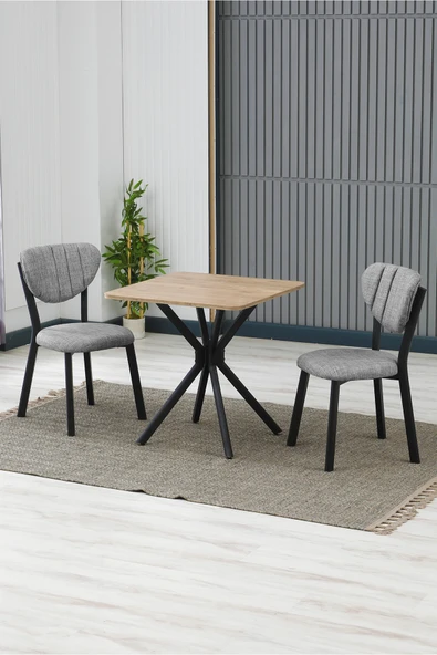 Armens Life Mobilya, Lojistik & Elektronik Ticaret Armens Life Mobilya, Lojistik & Elektronik Ticaret Elma Modeli Kare Mutfak Masa Sandalye Takımı, 2 Sandalye 1 Sabit Ceviz Masa 70x70 Cm, Keten Kumaş ürün görseli 1