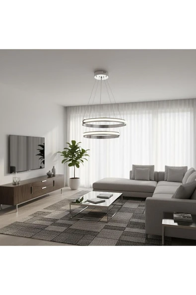 Elizim Home Lighting Artemis Lüx Kaliteli 2 Katlı Ledli Krom Sarkıt Avize ürün görseli 1