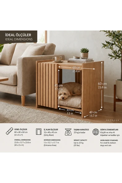 Gafhaus Handcrafted Ahşap Kedi & Köpek Evi Sehpa – Modern Yan Sehpa & Pet House ürün görseli 1