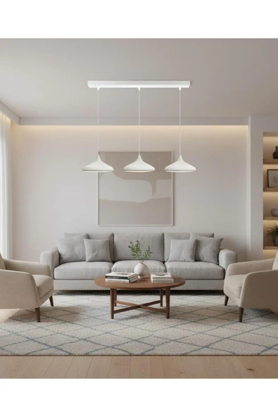 Elizim Home Lighting Miora 3 Şapkalı Modern Beyaz Sarkıt Avize ürün görseli 1