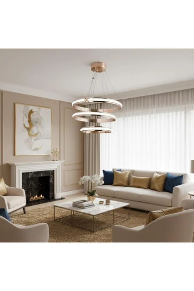 Elizim Home Lighting Artemis Lüx Kaliteli 3 Katlı Ledli Gold Sarkıt Avize ürün görseli 1