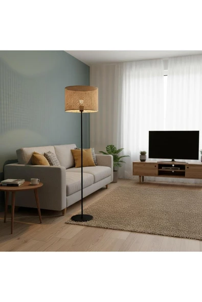 Elizim Home Lighting Canty Hasır Görünümlü Şapkalı Lambader ürün görseli 1