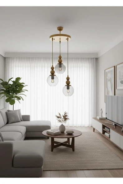 Elizim Home Lighting Holla 3' lü Füme Cam'lı Eskitme Sarkıt Avize ürün görseli 1
