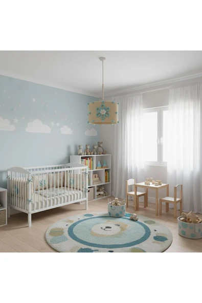 Elizim Home Lighting Makrome Ponpon Mavi Çocuk Avize ürün görseli 1