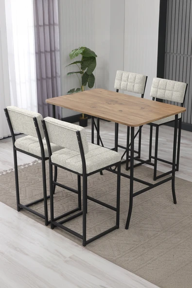 Armens Life Mobilya, Lojistik & Elektronik Ticaret Armens Life Mobilya, Lojistik & Elektronik Ticaret Retro Mutfak Bar Masa 4 Sandalye ve 1 Ceviz Bar Masa (70x110x92) Sandalye (65 Cm) ürün görseli 1