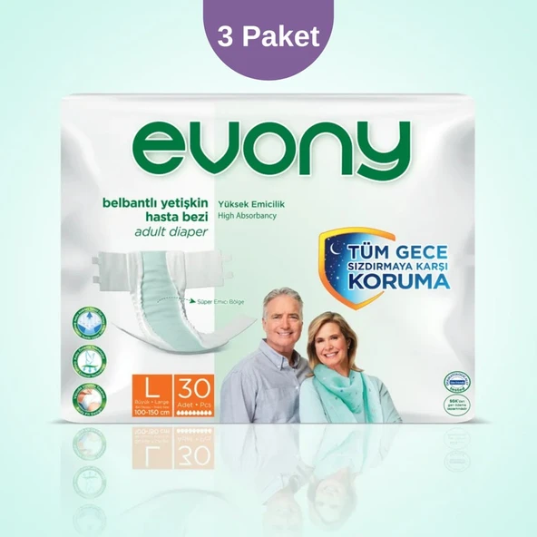 Evony Belbantlı Hasta Bezi L Beden – 3 Paket (Toplam 90 Adet) ürün görseli 1