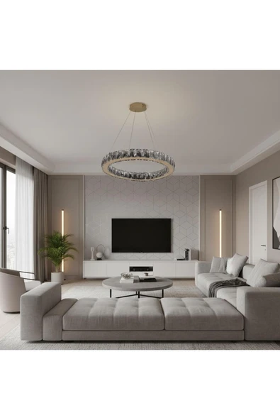 Elizim Home Lighting Kristal Uzaktan Kumandalı 20 cm Gold Avize ürün görseli 1