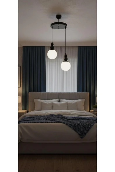 Elizim Home Lighting Holla 2'li Siyah Cam Sarkıt Avize ürün görseli 1