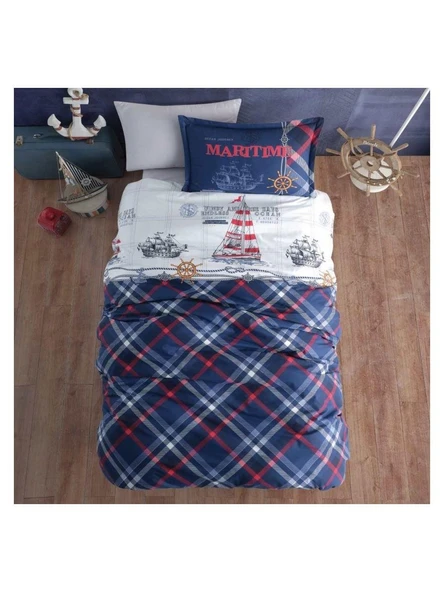 Clasy %100 Pamuk Ranforce Tek Kişilik Nevresim Takımı Maritime V1 Lacivert ürün görseli 1