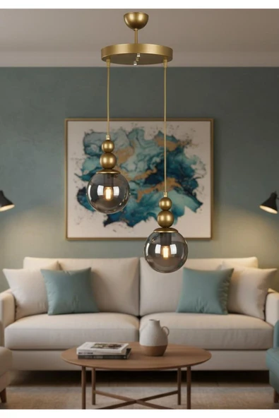 Elizim Home Lighting Holla 2'li Füme Cam'lı Eskitme Sarkıt Avize ürün görseli 1